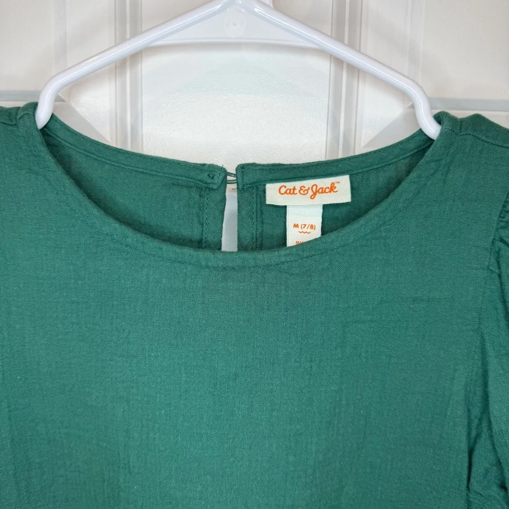 Cat & Jack Girls Green Floral Embroidered Long Sleeve Dress Size M 7/8 - Picture 3 of 7